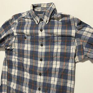 Duluth Trading Flannel Shirt Trim Fit Long Sleeve Plaid Blue Men's size Large